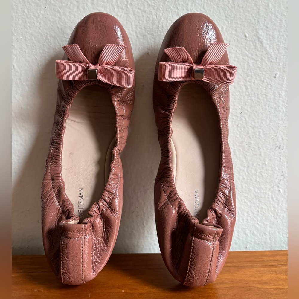 Stuart Weitzman Mauve Leather Ballet-Style Flats with Ribbon Made in Spain